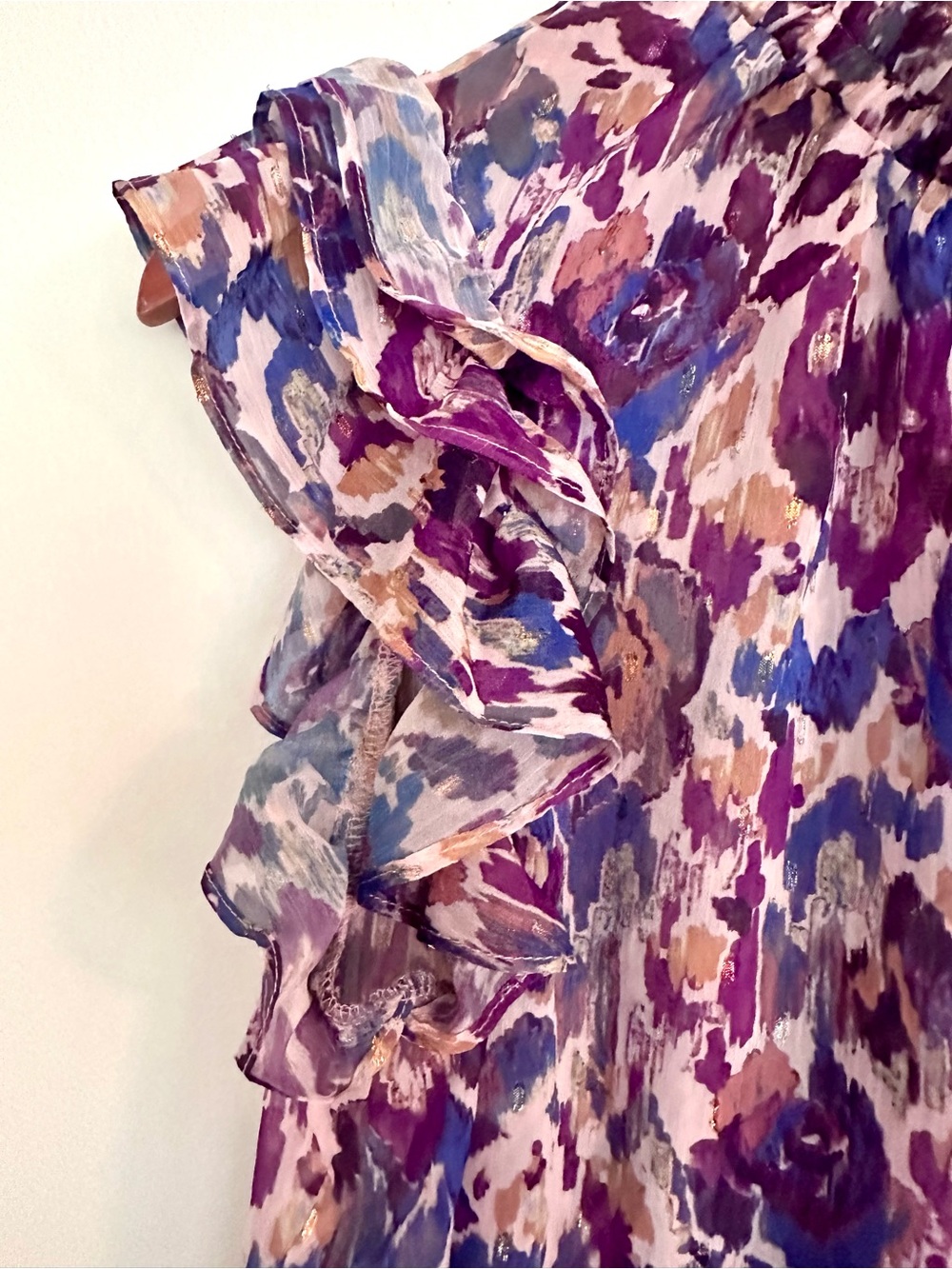 Meet Me in Santorini Ruffled High-Neck Floral Blouse Purple Mix Top Size Small - Picture 3 of 8